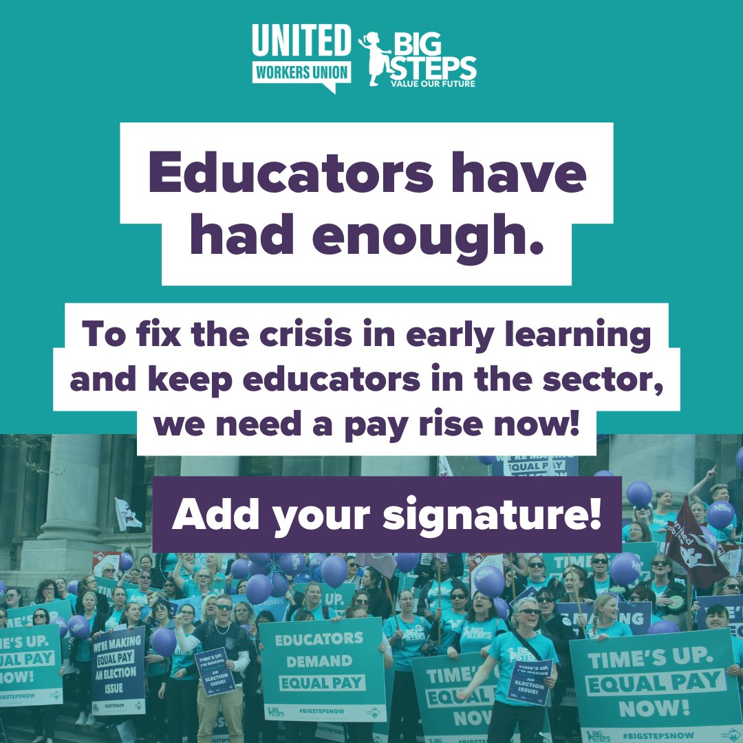 Let’s create a movement for better pay! It's TIME FOR 25👇 uwu.org.au/wedemand25 #earlylearning #ecec #itstimefor25 #earlychildhoodaustralia #earlychildhoodeducation #wageincrease #fairpay #educationmatters #ece #educators #earlyeducators