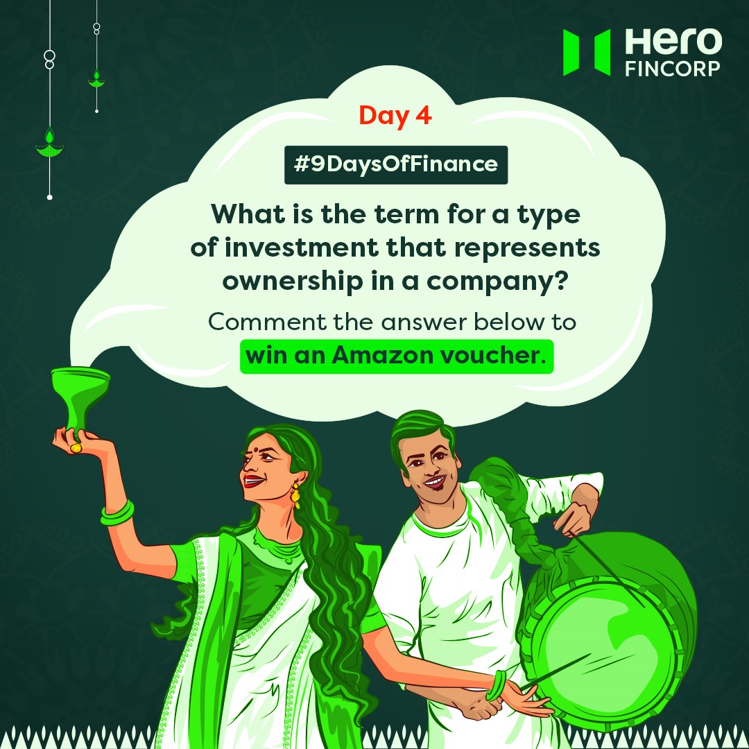 Fuel your financial aspirations with #9DaysOfFinance! Dive into #dailychallenges and win #Amazonvouchers. 🤗 Get a chance to win an Amazon Voucher by following the below Steps: 1. Answer the daily question 2. Tag 4 people 3. Follow Hero Fincorp on all social media platforms