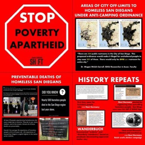 Red/stop, hard stop. 

STOP poverty Apartheid
STOP excluding and exiling homeless people from city
STOP preventable and undignified deaths of homeless persons  
STOP ignoring lessons history taught us. 

#StopTheCruelty
#EndCriminalization
#HousingNotHandcuffs 

3/end