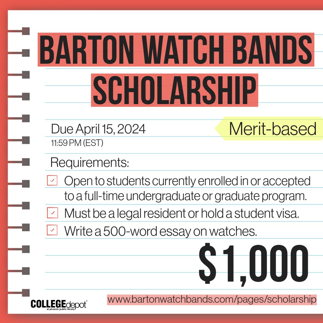 Got a lot to say about watches? Write a 500-word essay on them to apply for the @bartonbands Scholarship! Check out the link in bio for more details & make sure to apply by April 15th. #collegebound #scholarships #payforcollege #college #financialaid #collegetuition #tuition