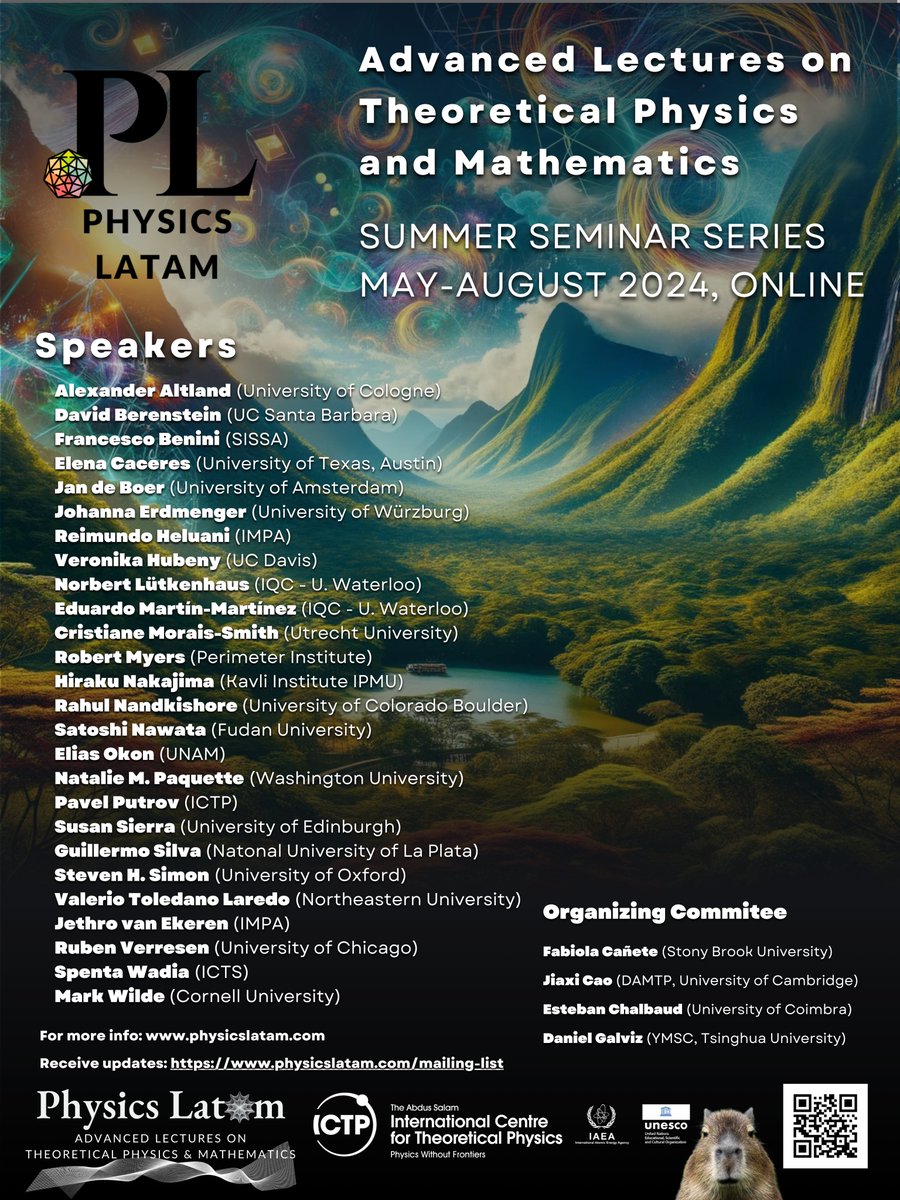 Summer Seminar Series 2024 @PhysicsLatam Advanced Lectures on Theoretical Physics and Mathematics, May-August 2024. Online physicslatam.com/seminar