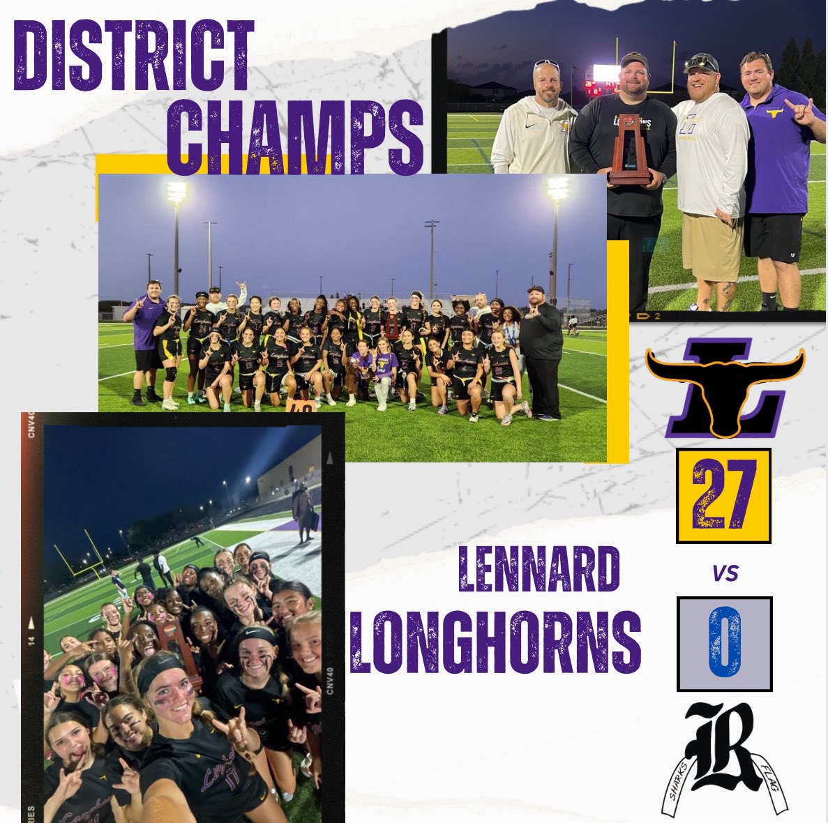 The wait is over!!! Your Longhorns are officially District Championships!!! A lot of people worked extremely hard for a really long time!!! 🖤💜💛🏴🏈 I’m proud of this team!!