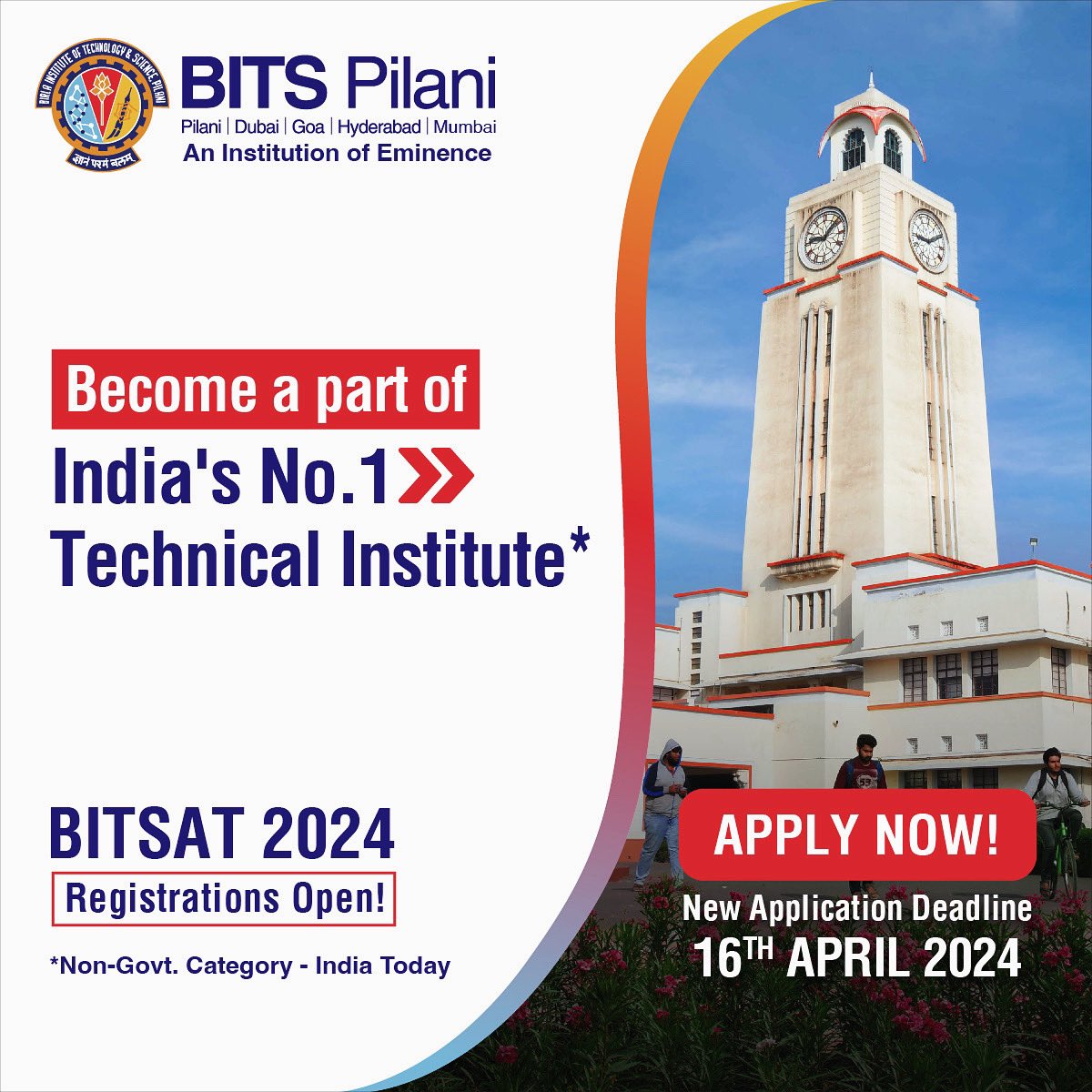 #BITSAT #BITSPilani #Lastdate to Apply: 16-APR-2024. Register here: bit.ly/3TRXduU