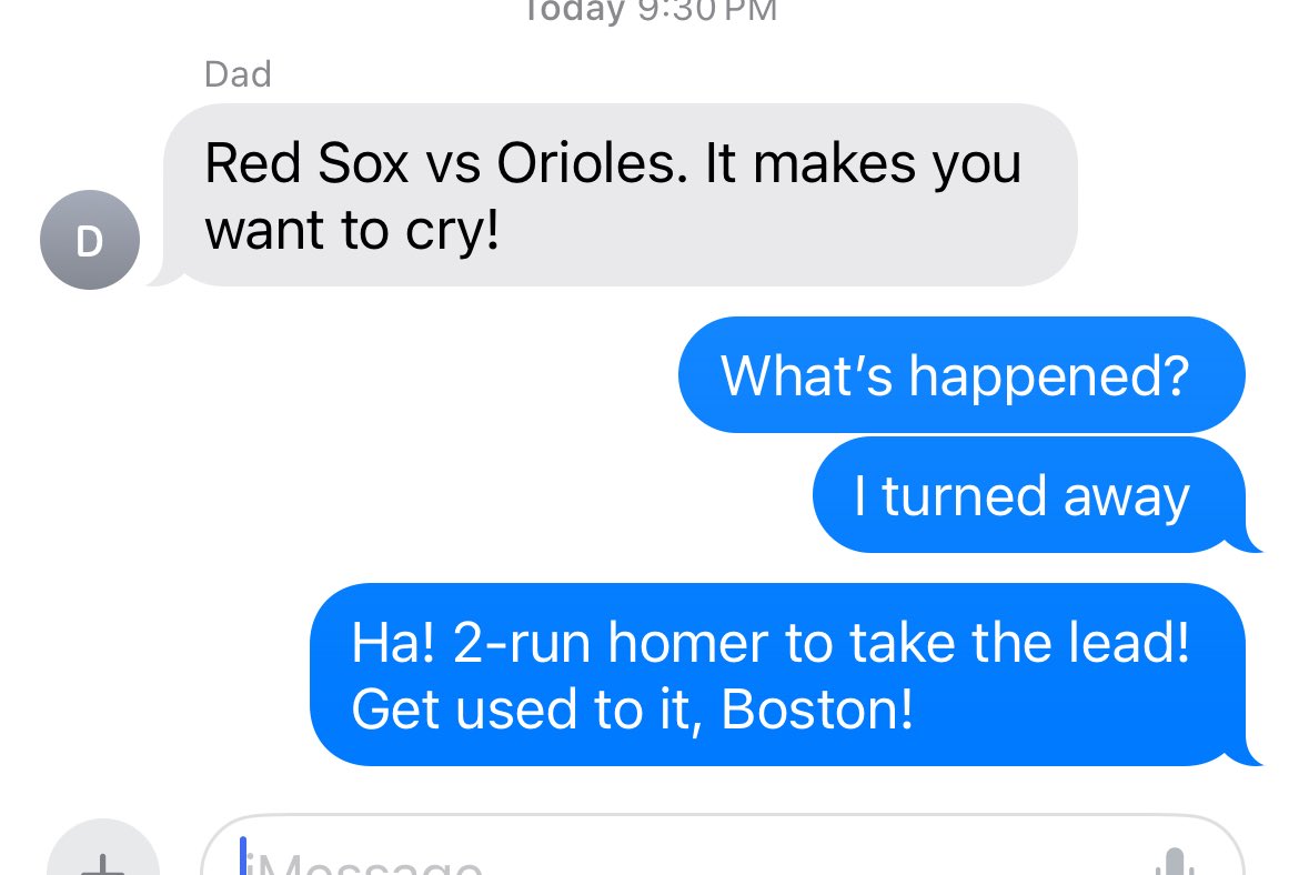 Taunting my 92-year-old Red Sox loving father over the ⁦@Orioles⁩! Class all the way with me….