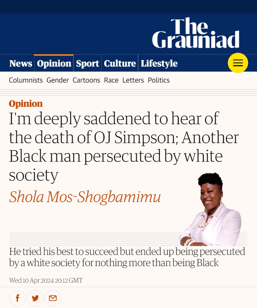 I'm deeply saddened to hear of the death of OJ Simpson; Another Black man persecuted by white society | Shola Mos-Shogbamimu