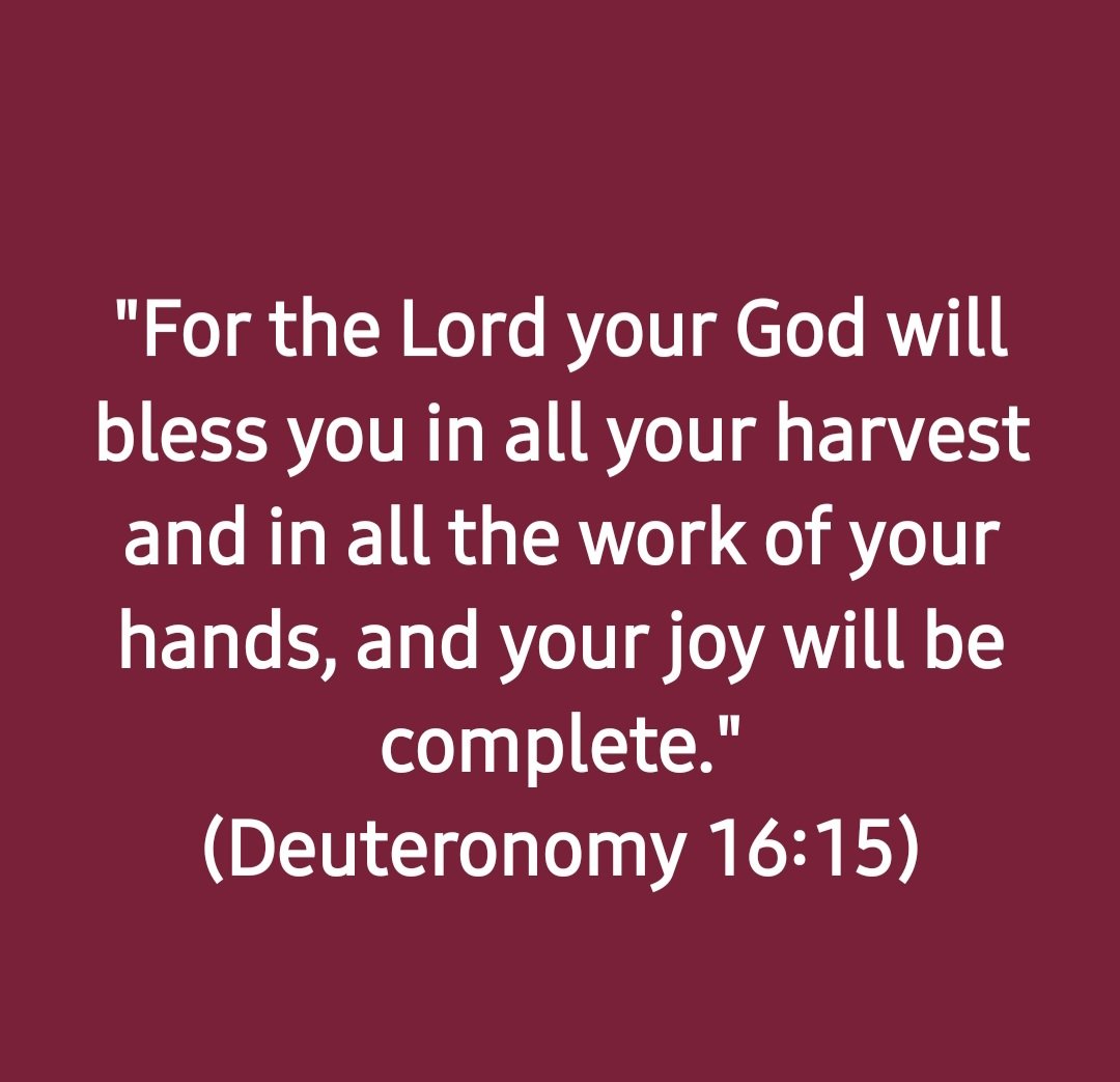 'For the Lord your God will bless you in all your harvest and in all the work of your hands, and your joy will be complete.' (Deuteronomy 16:15)
