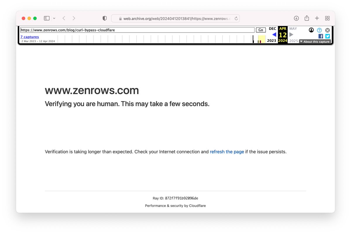 @shahi_gautam @waybackmachine @archiveis Confirmed that the @waybackmachine archives the Cloudflare challenge wall. The site that tells you how to Bypass Cloudflare uses Cloudflare (#irony) zenrows.com/blog/curl-bypa… web.archive.org/web/2024041201…