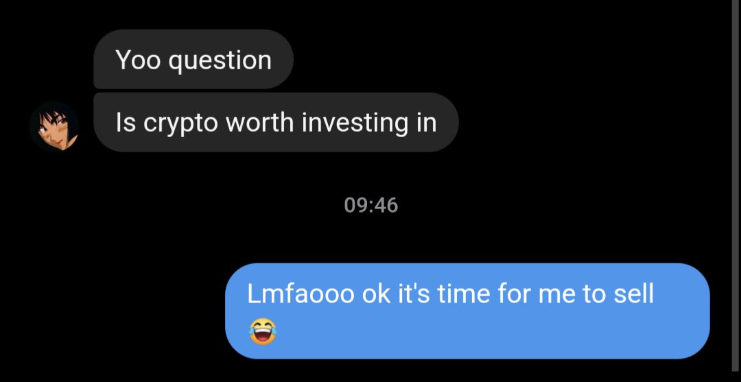 Ok normie friends have started DMing me on Instagram about getting into crypto. We're approaching the top