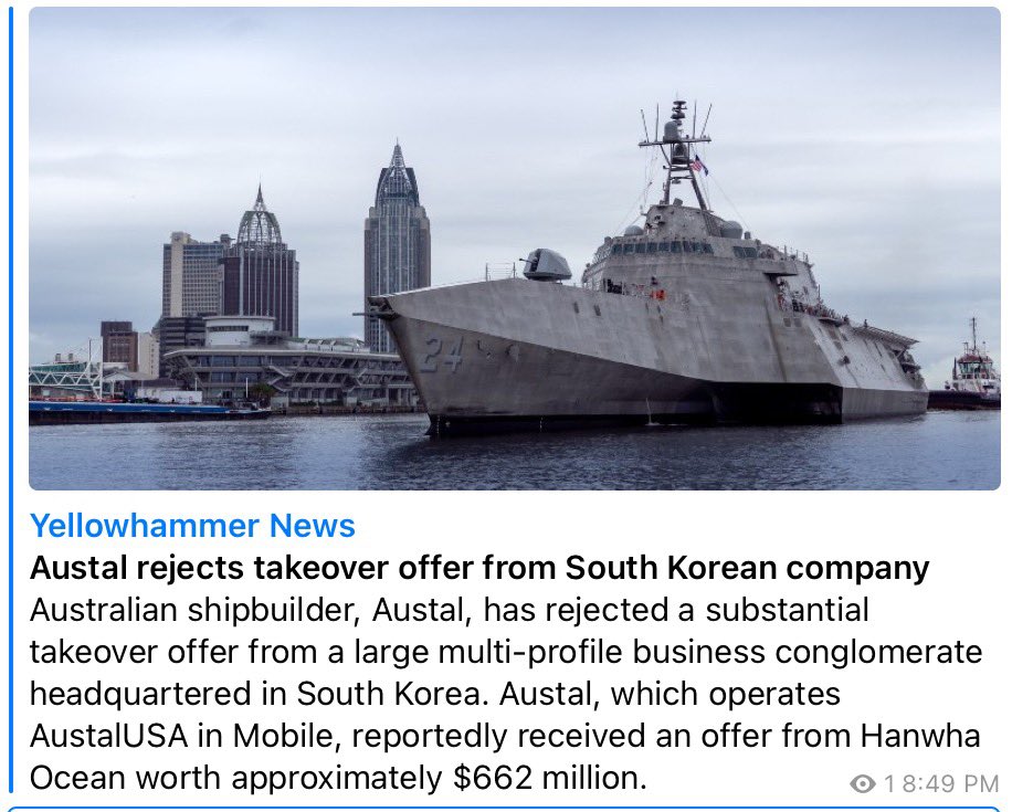 Austal rejects takeover offer from South Korean company yellowhammernews.com/austal-rejects…