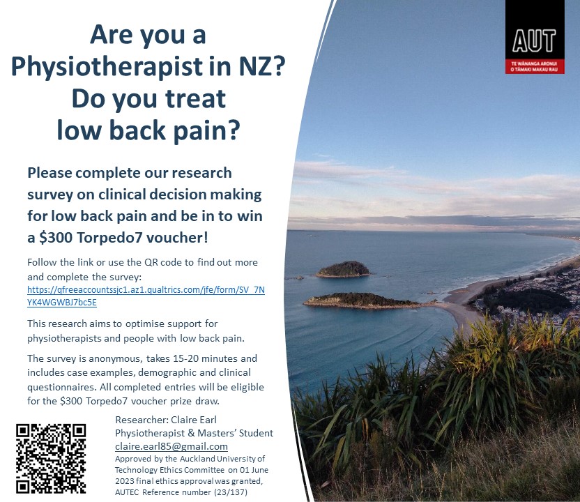 Physios in Aotearoa NZ, please consider helping AUT Master's student Claire Earl by completing this survey about how you treat low back pain. 👇👇👇 qfreeaccountssjc1.az1.qualtrics.com/jfe/form/SV_7N…