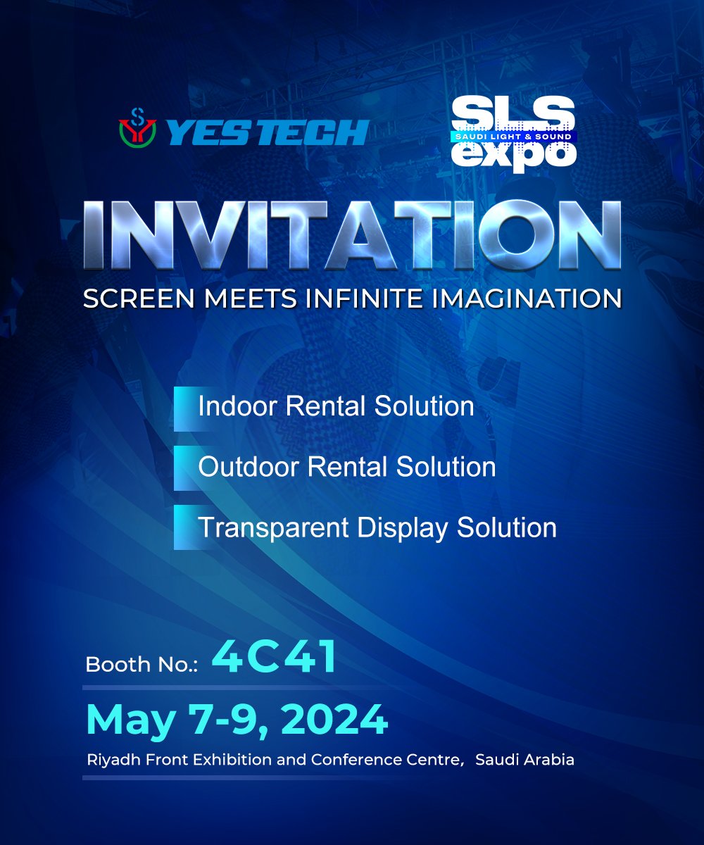 Join us at YesTech booth #4C41 at Saudi Light & Sound (SLS) Expo to experience our rental & staging solutions and uncover new possibilities together at #SLS! 🔗Register NOW: register.saudilightandsoundexpo.com #SaudiSLS #LightSound #audiovisual #LED #rentalsolutions #leddisplay #Riyadh