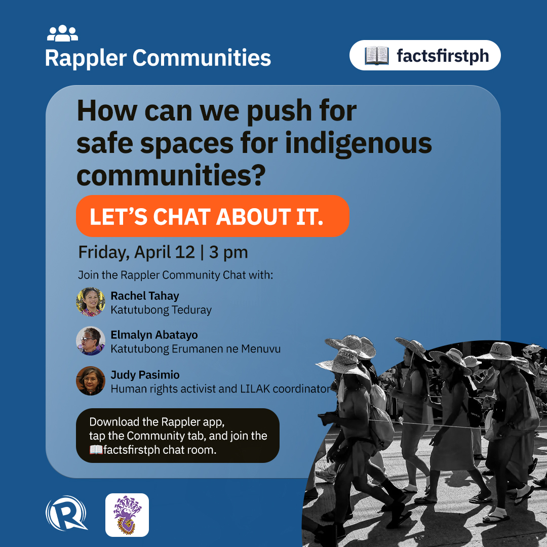 YES TO IP RIGHTS 💪🏼

What are the ways to help indigenous communities assert their own spaces in society? Let’s discuss in the #FactsFirstPH chat room of #RapplerCommunities on Friday, April 12, 3 pm! rplr.co/FFPHchat