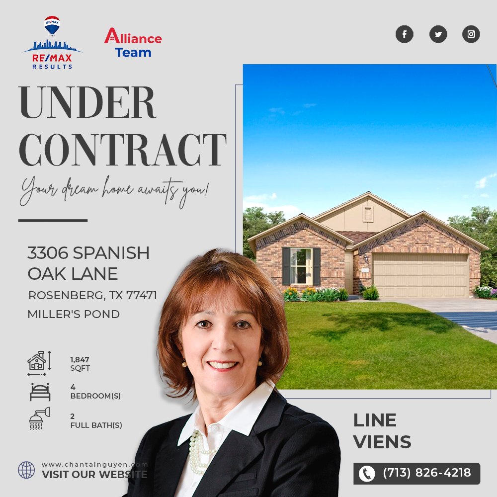 max_alliance's tweet photo. 📢 𝐔𝐍𝐃𝐄𝐑 𝐂𝐎𝐍𝐓𝐑𝐀𝐂𝐓

📍 3306 Spanish Oak Lane, Rosenberg, TX 77471

👀 https://t.co/jObRZblRIo 🏠 

𝐋𝐢𝐧𝐞 𝐕𝐢𝐞𝐧𝐬
(713) 826-4218
lyneviens@comcast.net

#AllianceTeam #REMAXResults #REMAXAgent #HoustonRealtor #HoustonHomes #RealEstate #UnderContract https://t.co/63Z2ADFG1b