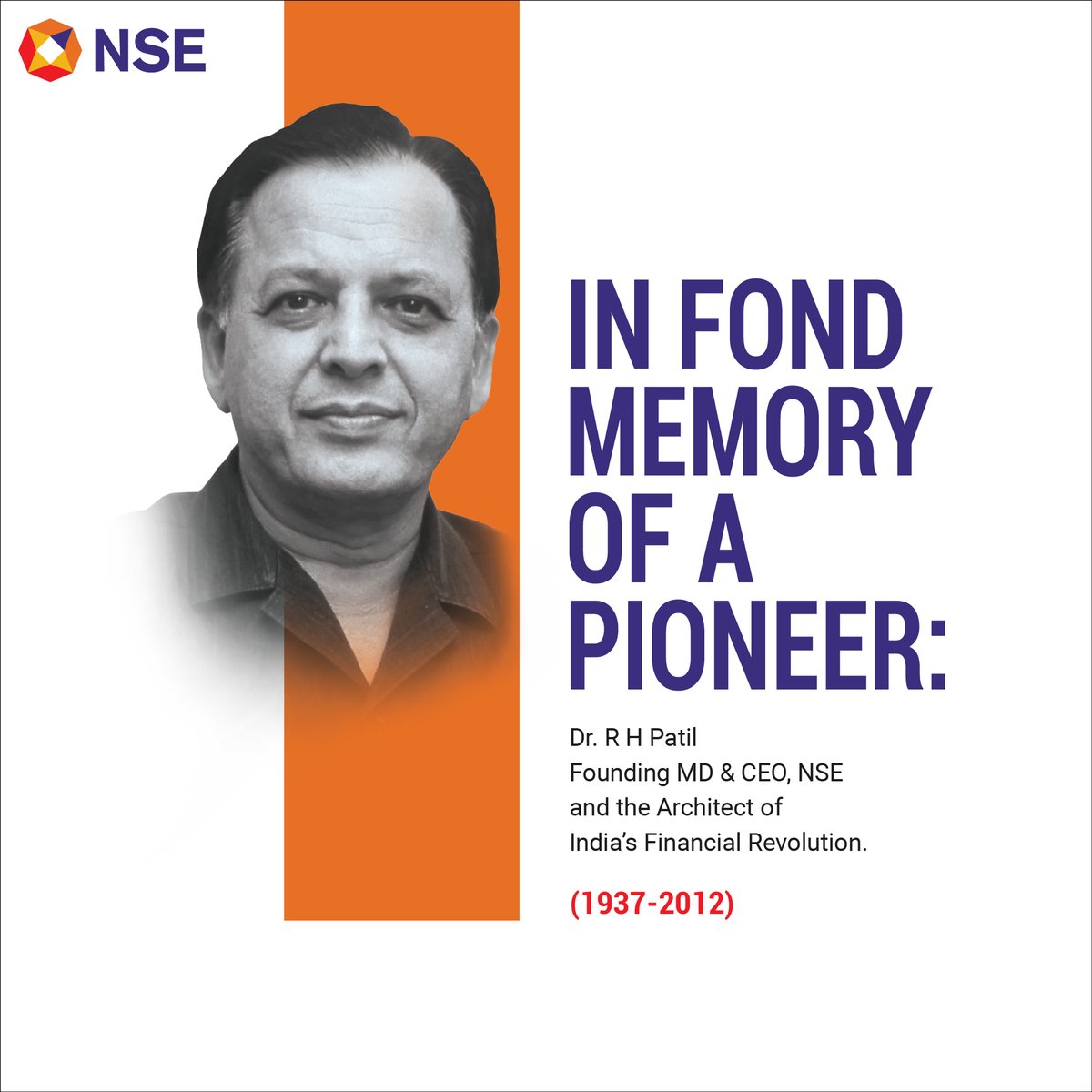 NSE pays homage to the visionary, Dr. R H Patil. His pioneering efforts led to the foundation of NSE and shaped India's financial revolution. #NSEIndia #Leadership #Visionary @ashishchauhan
