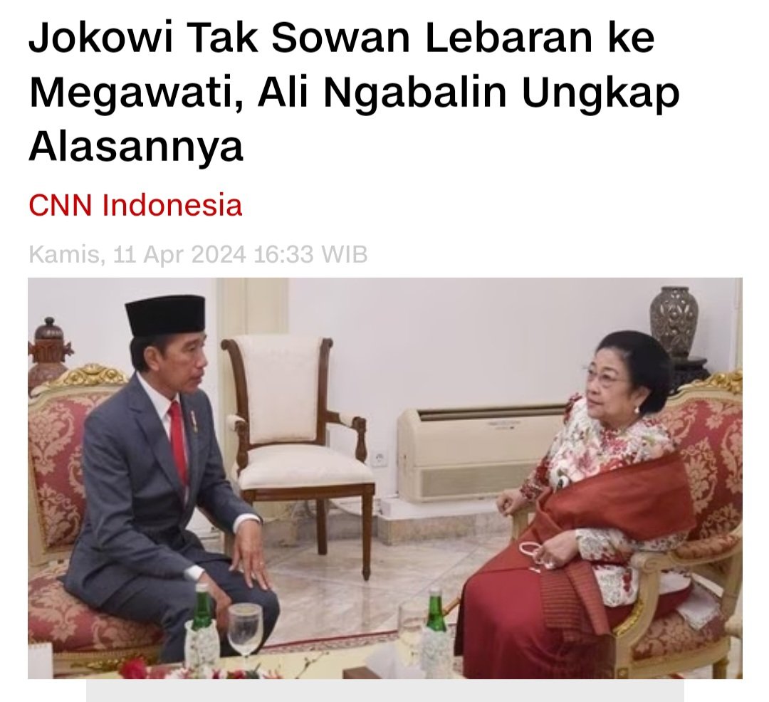 Jokowi memang tak perlu sowan ke Bu Mega seperti sebelum2nya, kan sudah tidak butuh lagi, apalagi sudah tdk ada ADAB dan ETIKA lagi

Sebelumnya Jokowi rutin banget sowan ke Bu Mega karena semua kemauan Jokowi dituruti bu Mega

Kacang lupa kulit? Tergantung siapa yang melihat.