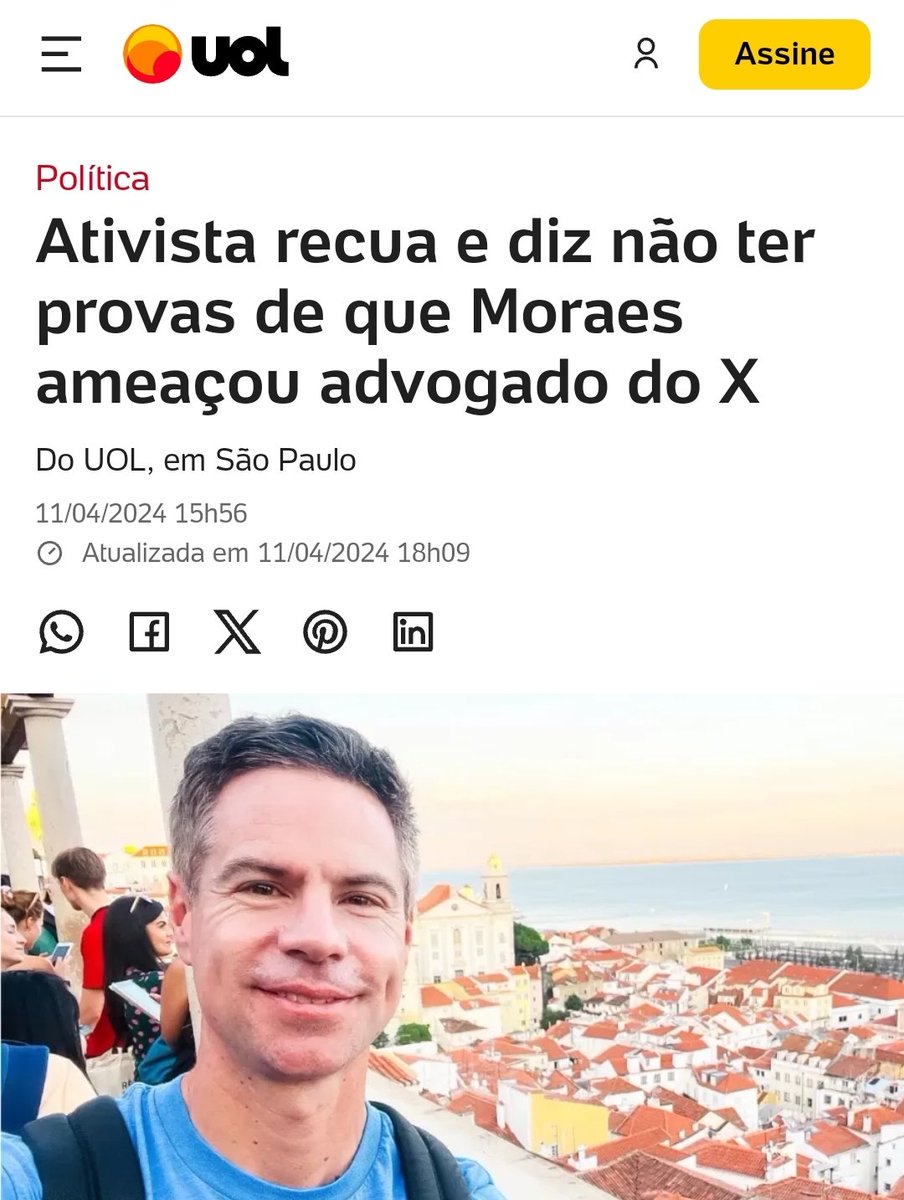 'I regret my mistake and apologize for it,' says Shellenberger after manipulating documents to make it look like Supreme Court Justice Alexandre de Moraes filed charges against Twitter Brazil for not releasing users' personal data. +