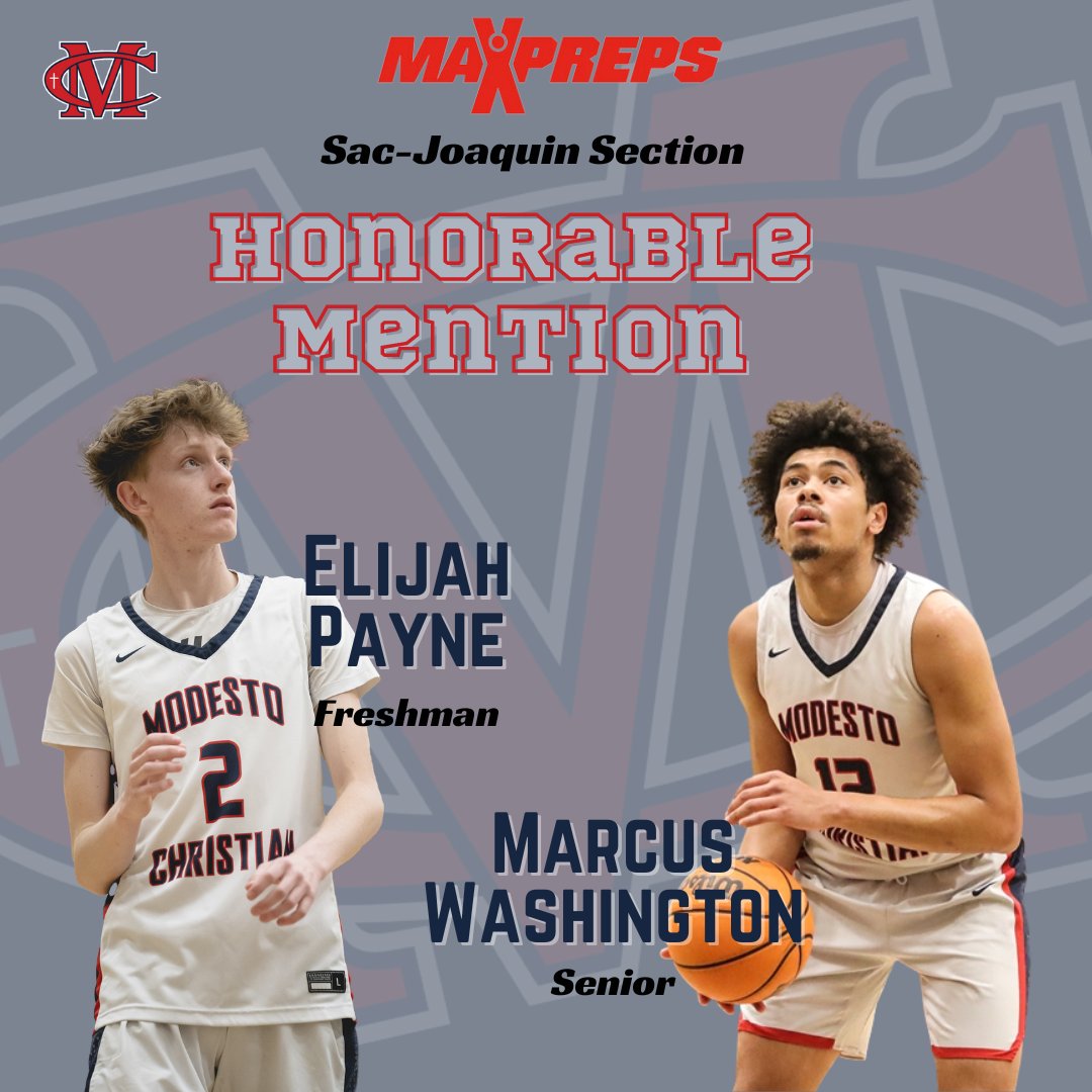 Congratulations to Marcus Washington (Senior) and Elijah Payne (Freshman) for being named to the <a href="/MaxPreps/">MaxPreps</a> All Sac-Joaquin Section Boys Basketball Team - Honorable Mention. <a href="/CoachFantazia/">Brice Fantazia</a>