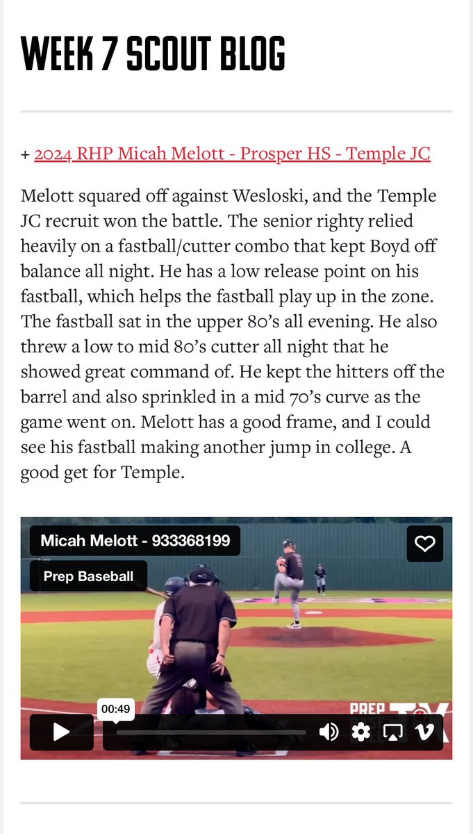 Micah Melott (@micahmelott) on Twitter photo Thank you for the write up! @PBR_Texas <a href="/ThePHSBaseball/">Prosper HS Baseball</a> <a href="/TC_Leopards/">Temple College Baseball</a> <a href="/NPA_Pitching/">National Pitching Association | Tom House Sports</a> Thank you for the write up! @PBR_Texas <a href="/ThePHSBaseball/">Prosper HS Baseball</a> <a href="/TC_Leopards/">Temple College Baseball</a> <a href="/NPA_Pitching/">National Pitching Association | Tom House Sports</a>