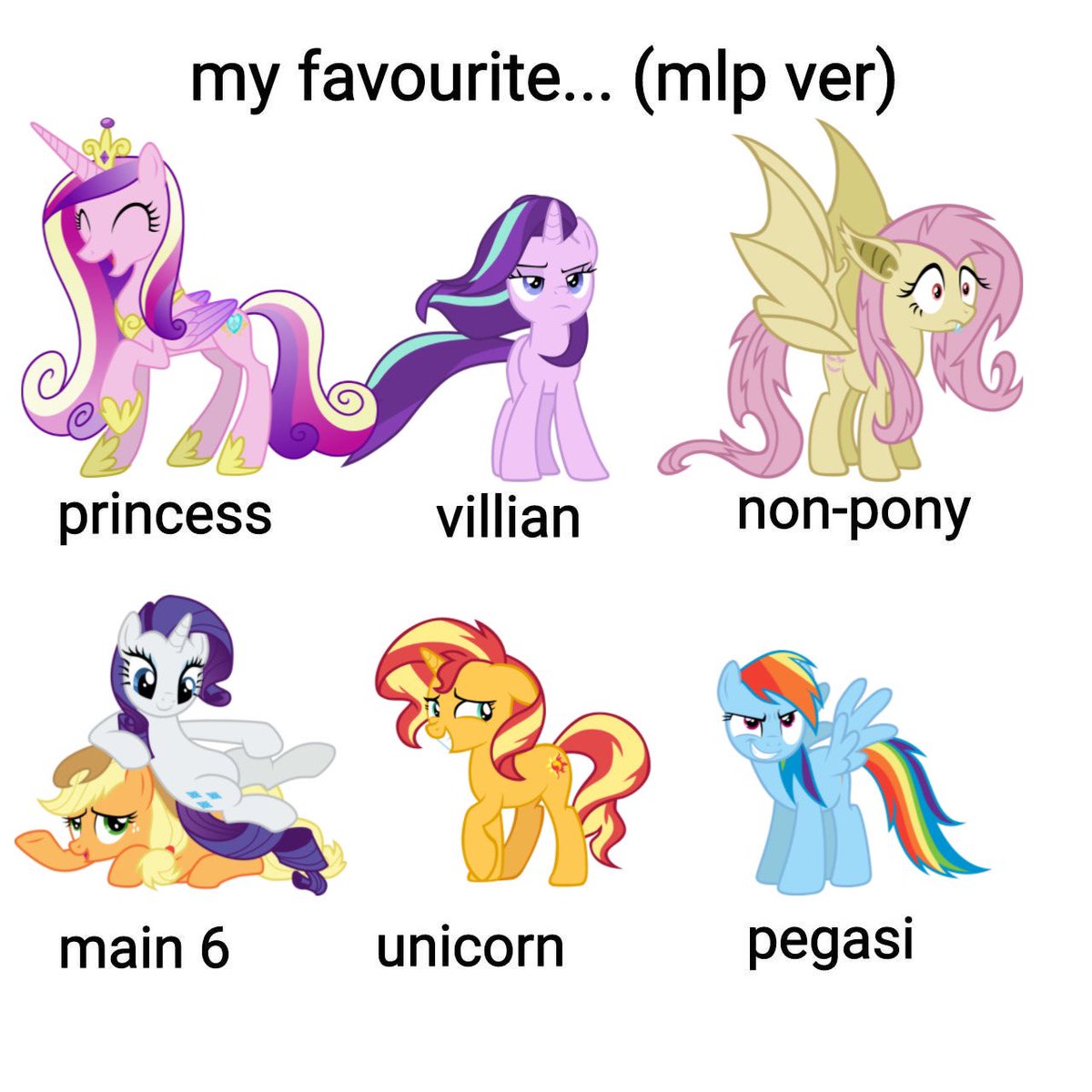 what’s everyone’s favorite ponies? :3 here are mine!! #mlptwt template in comments