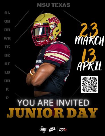 I will be going to the Junior day at Midwestern state university on April 13th! @CoachK_Johnson @CoachFoster77 @RecruitTheU @MSUMustangs