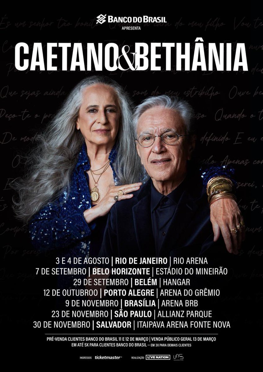 VENDO INGRESSO CAETANO E BETHANIA SALVADOR PISTA PREMIUM #CaetanoEBethâniaTour