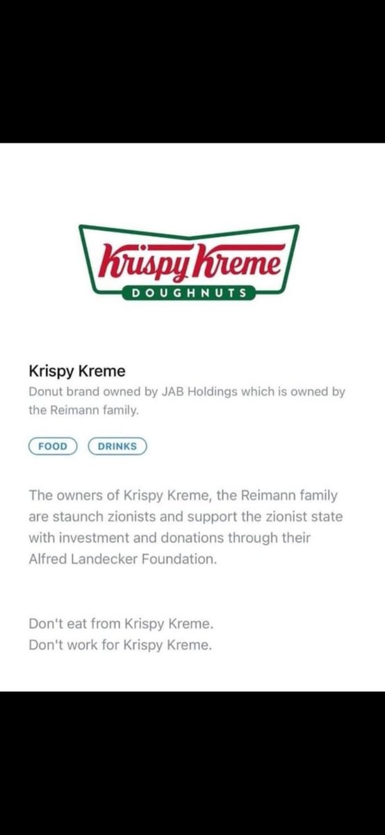 PLEASE BOYCOTT <a href="/krispykreme/">Krispy Kreme</a>
#BoycottIsraeliSupporters #BoycottIsraeliProducts #BoycottIsrael #FreePalestine #GenocideinPalestine #auspol