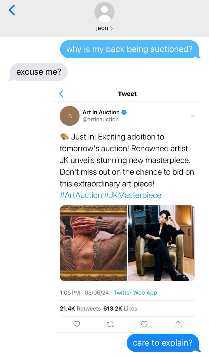 taekooasis's tweet photo. #taekookau 

Jungkook's assistant mistakenly gave the wrong piece for the auction. Taehyung thinks his ex is asking for attention. https://t.co/Nwj8MMkd57