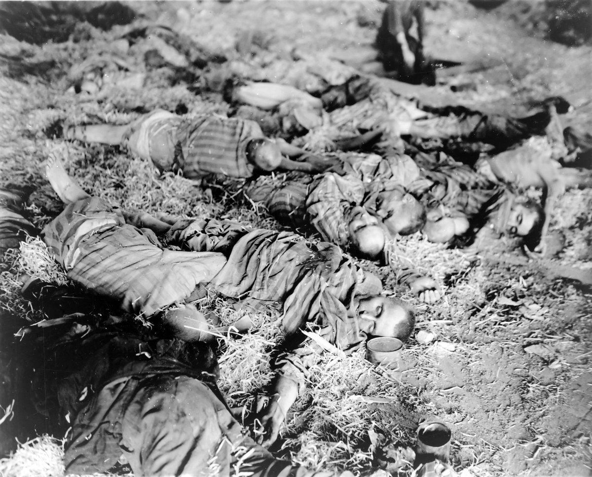 Dead prisoners of Mittelbau-Dora Concentration Camp on barracks floors as discovered by members of US 1st Army, Nordhausen, Germany, 11 Apr 1945 

#ww2 #wwii #worldwar2