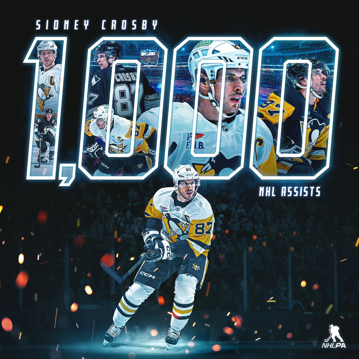 19 seasons and still dishin’ 🍎 Congratulations to @penguins captain Sidney Crosby on reaching 1,000 NHL career assists on an OT winner!