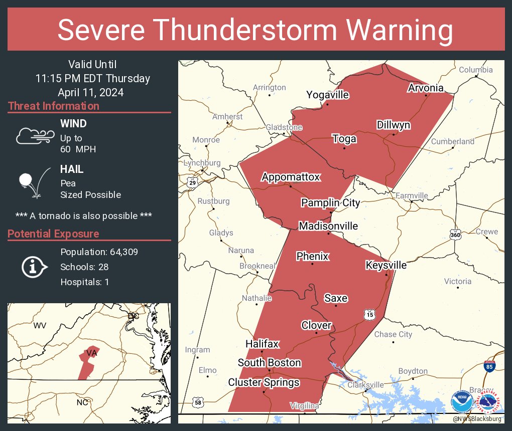 Severe Thunderstorm Warning including South Boston VA, Appomattox VA and Halifax VA until 11:15 PM EDT