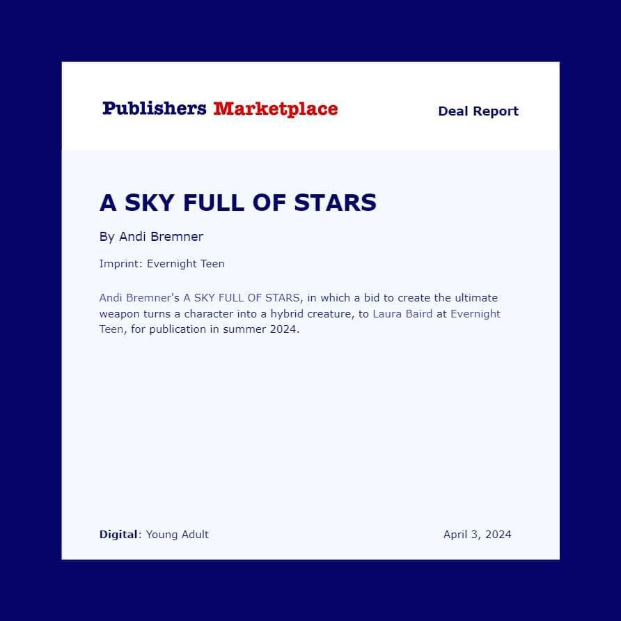 We’re excited to announce the upcoming YA title, A SKY FULL OF STARS by Andi Bremner #comingsoon #teenbooks #acquisition