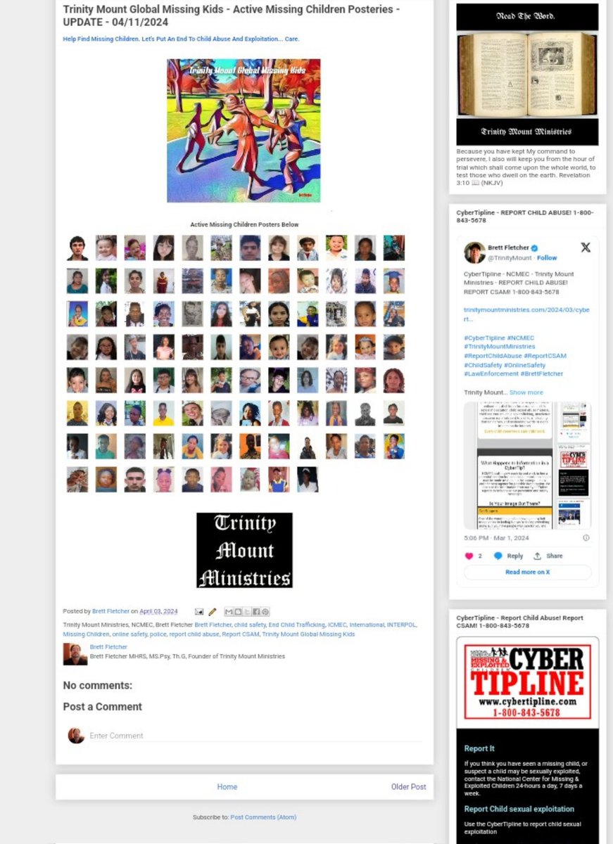 Trinity Mount Global Missing Kids - Active Missing Children Posteries - UPDATE - 04/11/2024

trinitymountministries.com/2024/04/trinit…

#TrinityMountGlobalMissingKids
#TrinityMountMinistries #MissingChildren #ChildSafety #OnlineSafety #ICMEC #INTERPOL #EndChildTrafficking #ReportChildAbuse…
