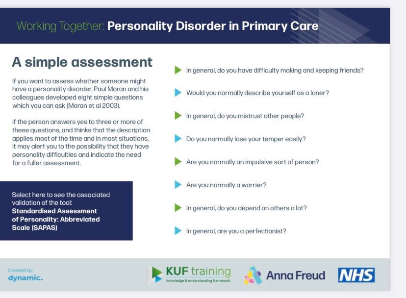 On reconsideration, I will hone down my petition to focus on the SAPAS test which uses 8 questions to pathologise normal variants of personality traits and neurodivergent people by allowing GPs to diagnose literally everyone under the sun with a #personalitydisorder

#AutismNotPD