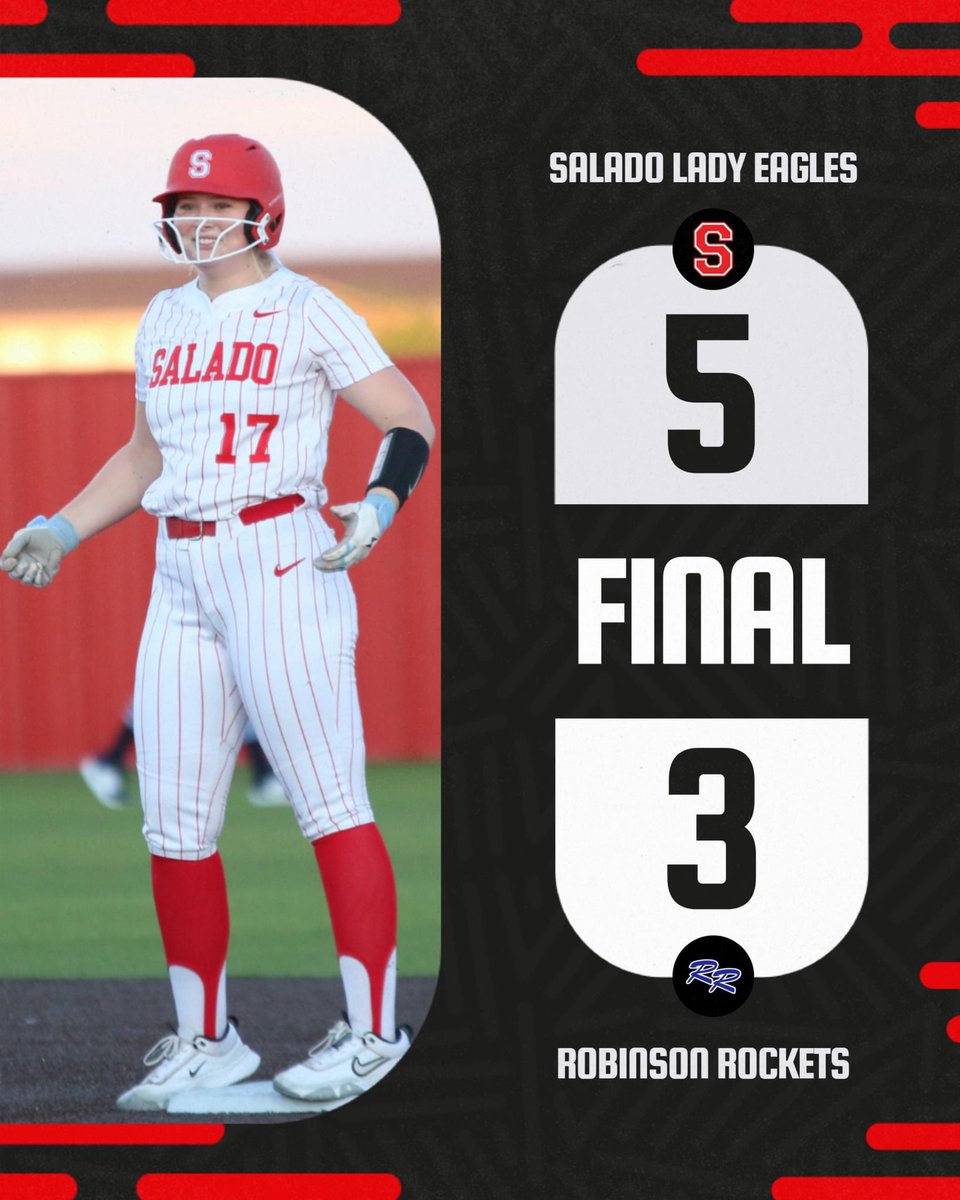 EAGLES WIN! Salado takes down Robinson 5-3 behind Bri Waters' stellar night with a 2-run HR, 3 RBIs and 5 IP, 9 Ks. Lady Eagles improve to 7-0 in District 23-4A (25-1 overall) and sole possession of first place. #RISEUP