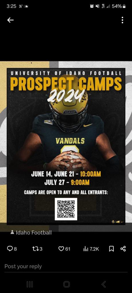 I will be traveling and competing on the 14th of June for the @VandalFootball prospect camp! AK Represent!! @CoachDtjackson @BrandonHuffman @GabriellDTaylor @OutsideTheGames @Coach_Eck @CoachHarris_22 @Coach_Sutt