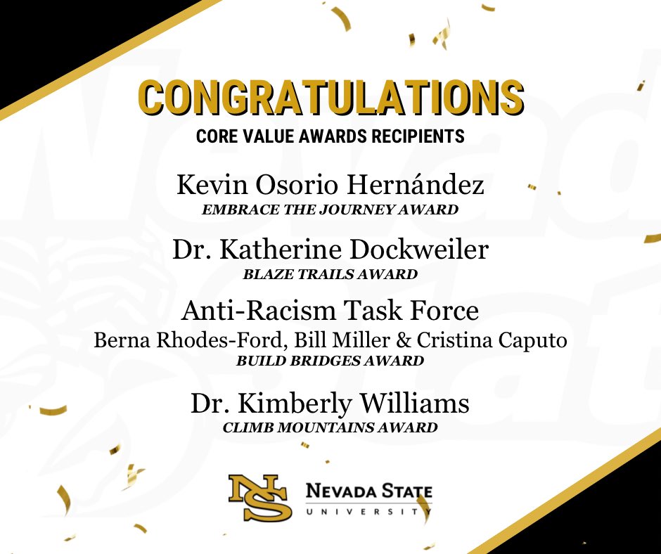 NevadaStateU's tweet photo. Congratulations to the 2024 Core Value Award Recipients https://t.co/zpBgKh7you