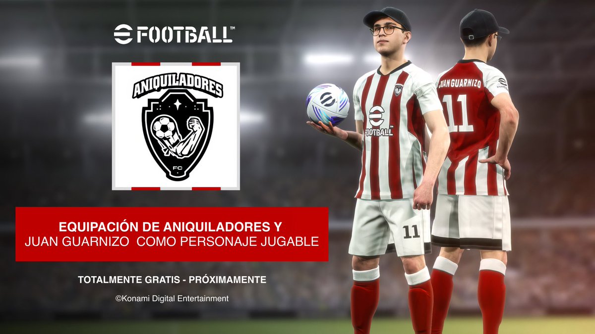 Próximamente en @Juega_eFootball estará disponible la equipación de Aniquiladores FC y el presi @JuanSGuarnizo como personaje jugable. Todo esto completamente gratuito!🔴⚪️ #AniquiladoresFC 💪