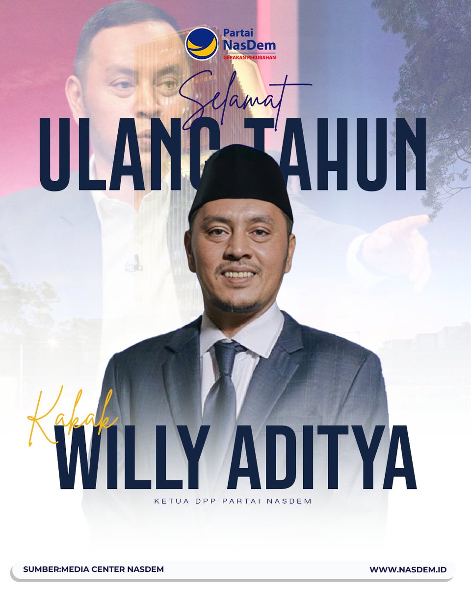 Selamat ulang tahun kakak terbaik @adityawilly Ketua DPP Partai NasDem. Semoga selalu dalam lindungan Allah SWT, diberikan keberkahan yang luar biasa, kesehatan dan ridho Allah yang senantiasa mengiringi kehidupan. Aamiin yaa robbal alaamiin. Jalan terus pejuang perubahan,…