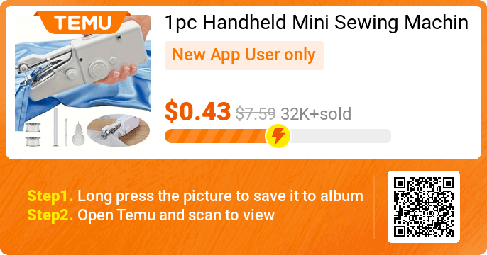 1pc Handheld Mini Sewing Machine, Hand Held Sewing Device Tool, Mini Portable Cordless Sewing Machine, 👉 -94% off discount+EXTRA 30% OFF❤️ 🎉 Exclusive deal[$0.43] -94% off 👉 item link: temu.to/m/uo0sp4cwemh ⚠️ Every New App User can only enjoy once