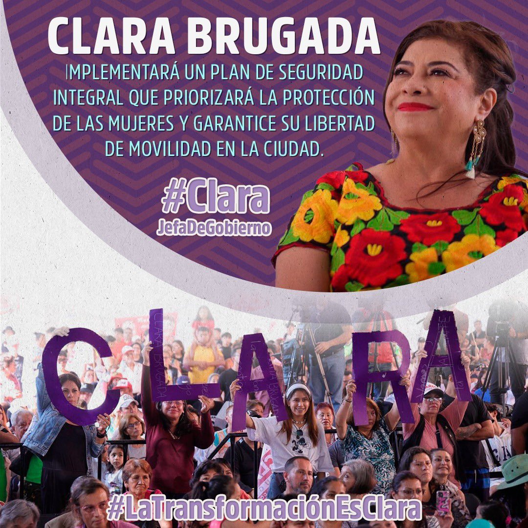 ¡Nuestra próxima #JefaDeGobierno @ClaraBrugadaM tiene un sólido plan de seguridad que garantiza la construcción de la paz en la #CDMX! 🫶🏼🕊️ #LaTransformaciónEsClara #ClaraJefaDeGobierno