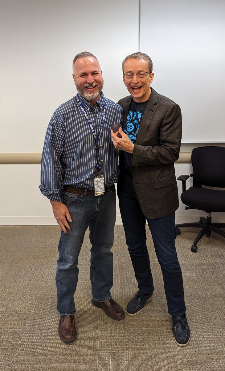 I’ve been a CPU collector for decades. Finally got a pic with <a href="/PGelsinger/">Pat Gelsinger</a> holding a 486 (he was the lead architect). Happened to be on the 35th anniversary of its release. Thanks to <a href="/duke_cpu/">CPU Duke</a> for his video reminding me of the date. This pic has the <a href="/Intel/">Intel</a> 486DX 100Mhz.