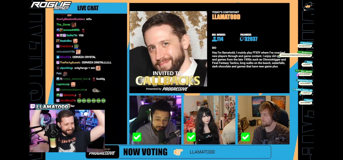 Ayyyyy 4 for 4 voted YES, and I am through to the next round of @OTKnetwork's TOP Streamer! Big thanks to chat and our judges @emiru @Sodapoppintv and @nmplol for giving me a chance! We are live and we gotta come up with some live stream ideas for next round! 🦙🔥