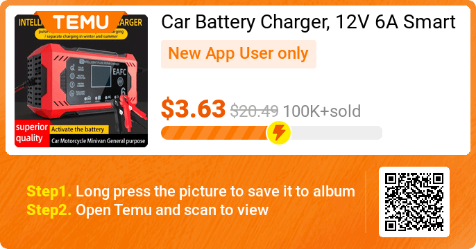 Car Battery Charger, 12V 6A Smart Battery Trickle Charger Auto 12V 24V Battery Maintainer For Car Truck Motorcycle Lawn Mower Marine Lead Acid Charger 👉 -82% off discount+EXTRA 30% OFF❤️ 🎉 Exclusive deal[$3.63] -82% off 👉 item link: temu.to/m/ujbnzg32tfc