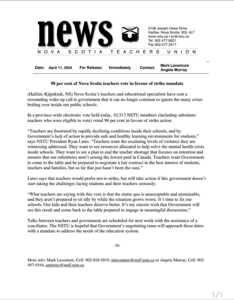 ICYMI. If @nsgov could spare some of their laser focus on virtual doctors working for private companies, we'd like them to join us in supporting @NSTeachersUnion members and properly fund the education our children need and deserve. Make a real offer @nseducation.