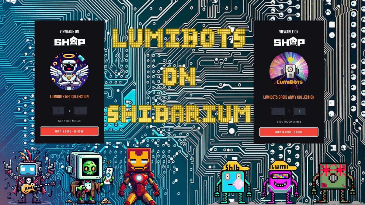 Lumibots_art's tweet photo. 4/11/24 #LumiBots project update👇🧵 

#LumiBots OG Collection- Currently at mint #564 and only 11 mints away from a 100 $BONE giveaway. All OG holders qualify for the giveaway. Minting for 15 $BONE on #ShibCoOp & #MantraProtocol tradable on @NestXNFT 

#LumiBots (LDA) Collection- Currently at mint #549 minting for 3 $BONE per on @ShibCoOp & @MantraProtocol tradable on @NestXNFT