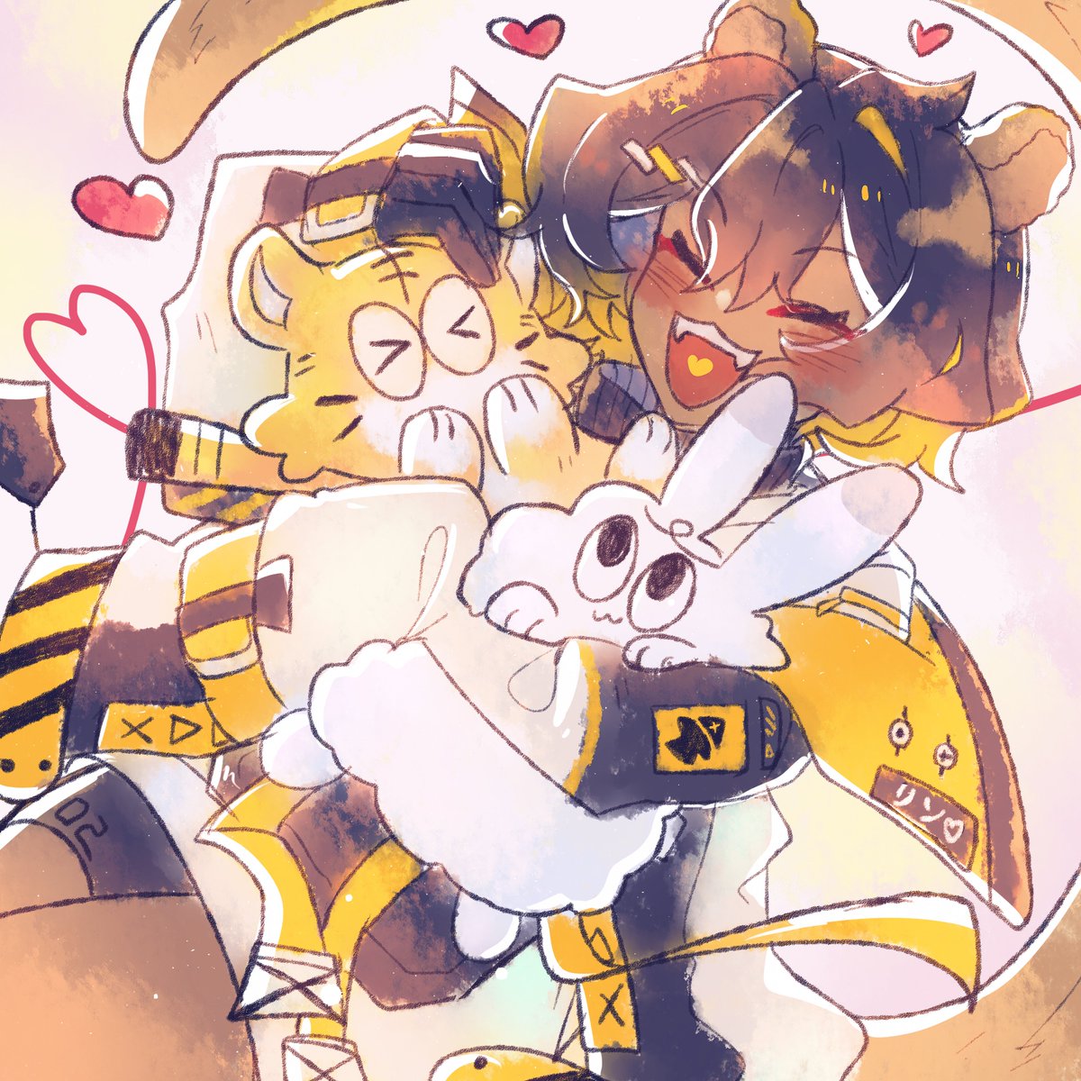 to @Matsushima_QwQ & @MiyoUmehara, the two beautiful souls that dealt with all the schizo thoughts i've had during the process: sorry for the hassles i most likely brought and thank you so much for giving me life! i love both of you~! 💛🖤💛🖤 (art by @/KagamineLen) #ottercolor