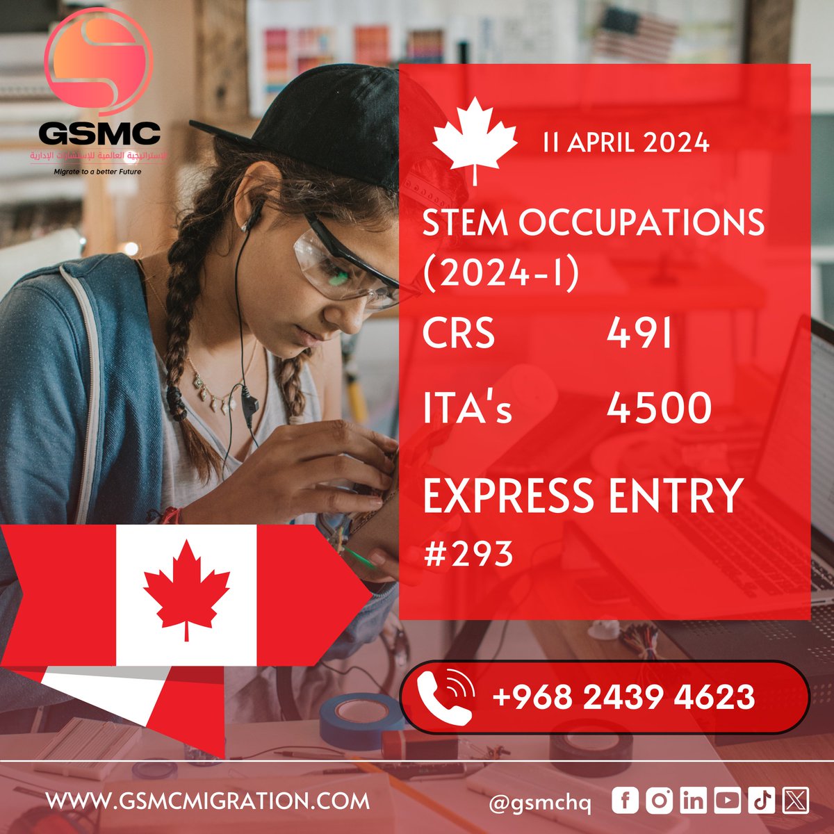 Breaking News: ITA's issued with CRS scores 491 in the latest Express Entry draw focused on STEM occupations! A total of 4500 candidates invited on April 11, 2024.

Apply Now!
wa.me/96824394623

#GSMC #workandliveabroad #migrateabroad #ExpressEntry #expressentrydraw