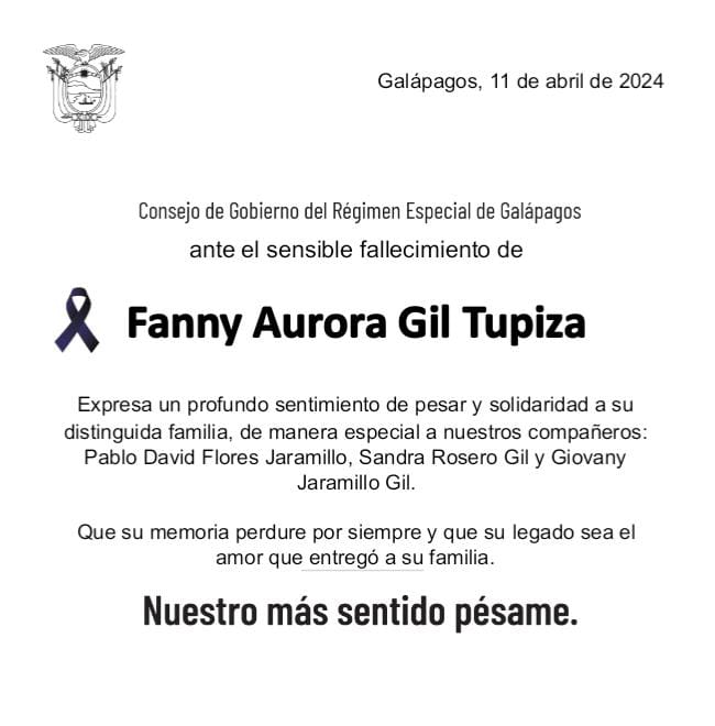 Ante el sensible fallecimiento de Fanny Gil Tupiza, expresamos el más profundo sentimiento de pesar y solidaridad a toda su familia. Paz en su tumba 🕊️