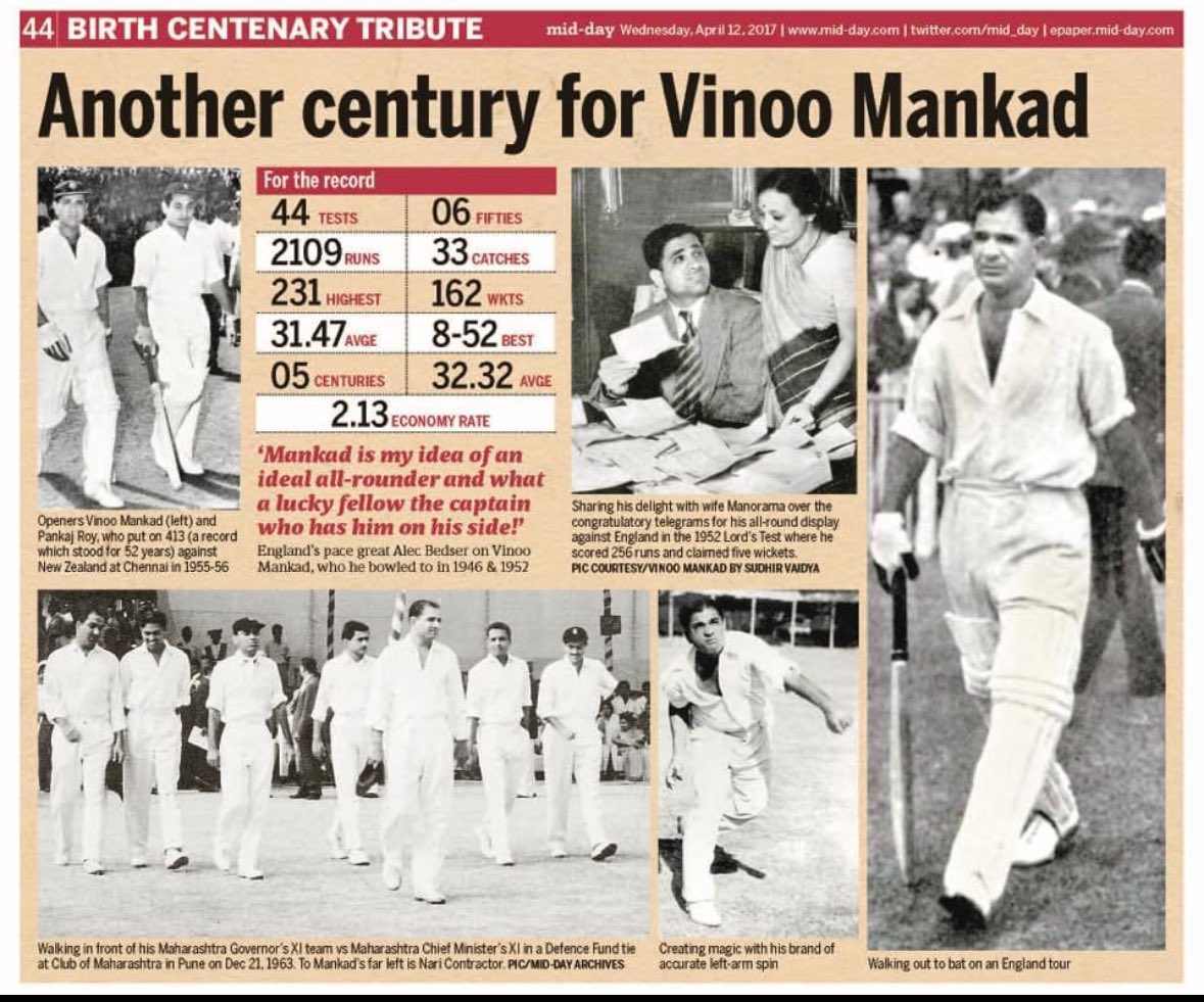 Seven years for Vinod Mankad’s birth centenary. @mid_day page of 2017. Unfortunately, the cricket establishment didn’t think it was important to celebrate.