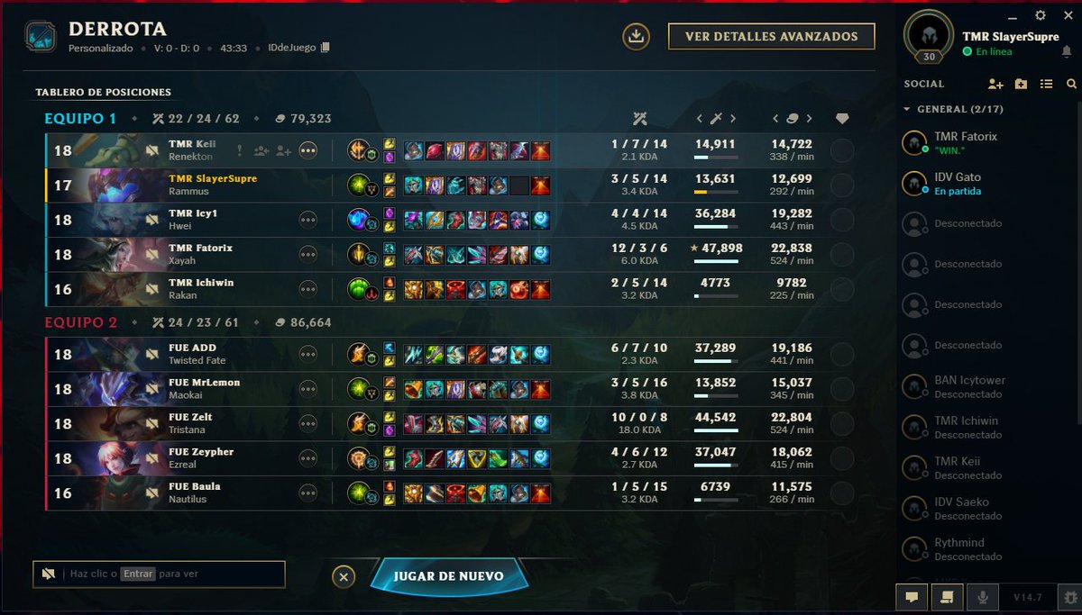 3-1
Partida increíble la verdad me divertí. 
Una vez mas league of legends.
Hoy toco un rammus picante pero tengo mas campeones bajo la manga prepárense fuego😎